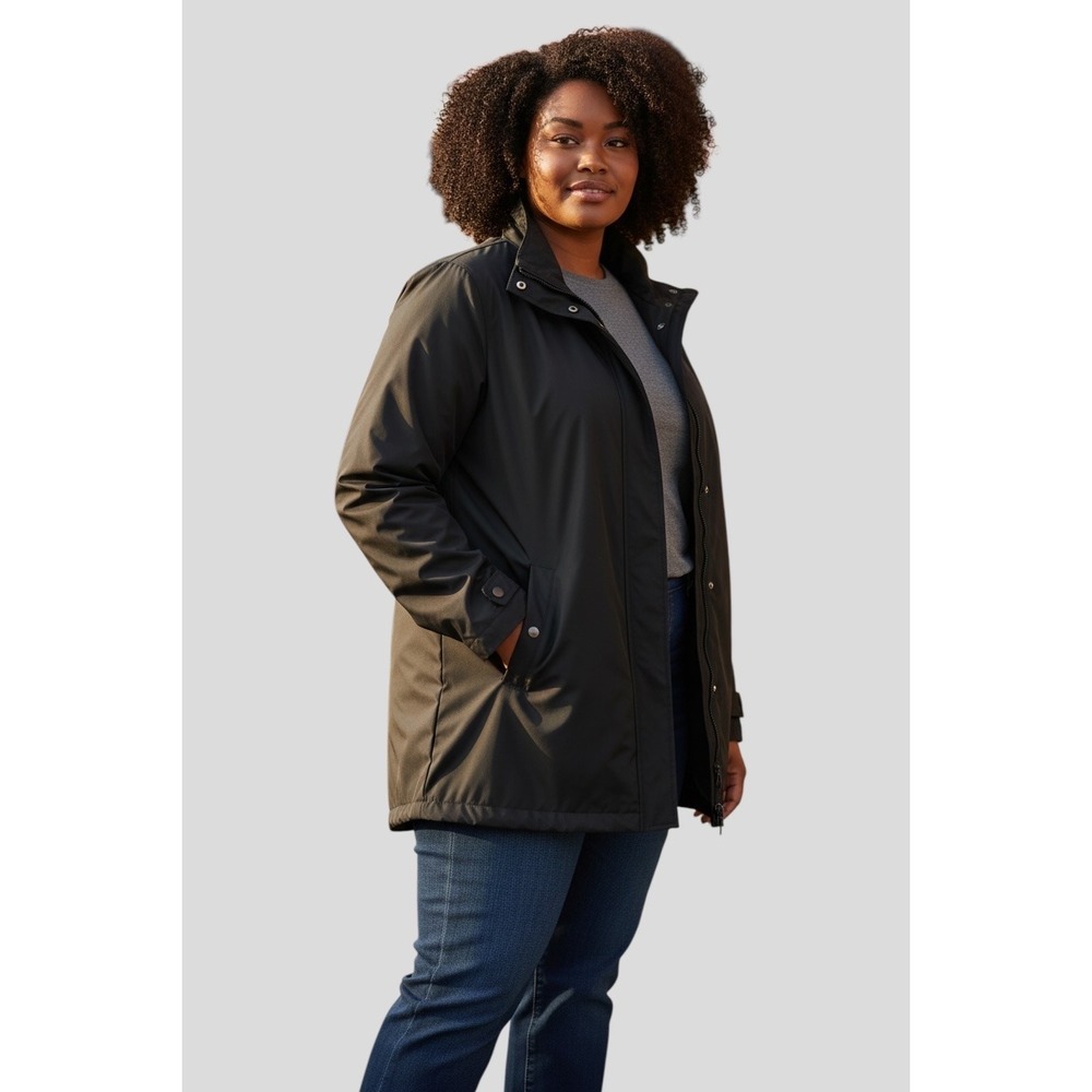 Lands End Womens Black Zip Front Rain Jacket Windbreaker Plus‎ 3X 24W-26W